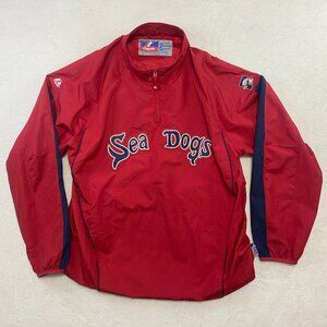 VTG Y2k Majestic Cool Base MILB Portland Sea Dogs Red Windbreaker Jacket XL